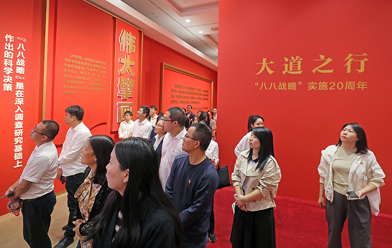 大道之行——“八八戰(zhàn)略”實(shí)施20周年大型主題展覽開展以來(lái)，觀眾絡(luò)繹不絕。